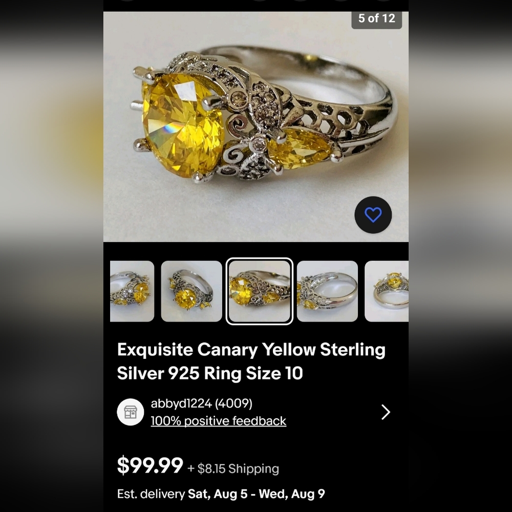 Canary Yellow Cubic Zirconia VINTAGE  ring (8) - Picture 8 of 9